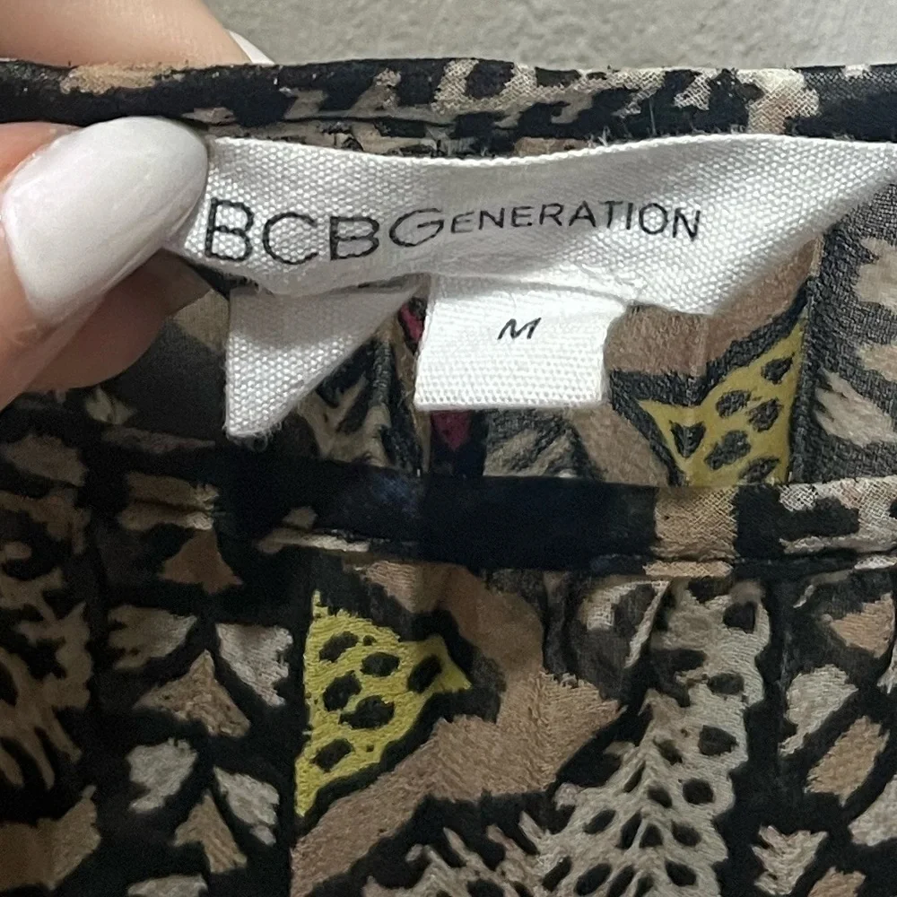 BCBGeneration Sheer Pleated Camisole with Lace Detail in Geometric Print Medium